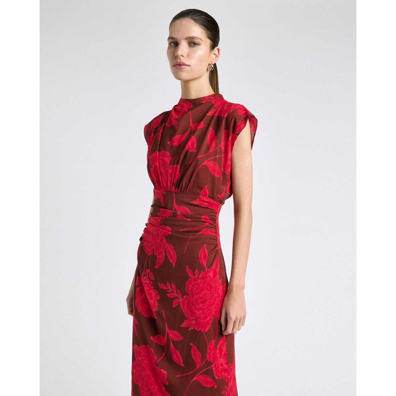 Cue Amour Floral Ruched Waist Midi Dress image number 3